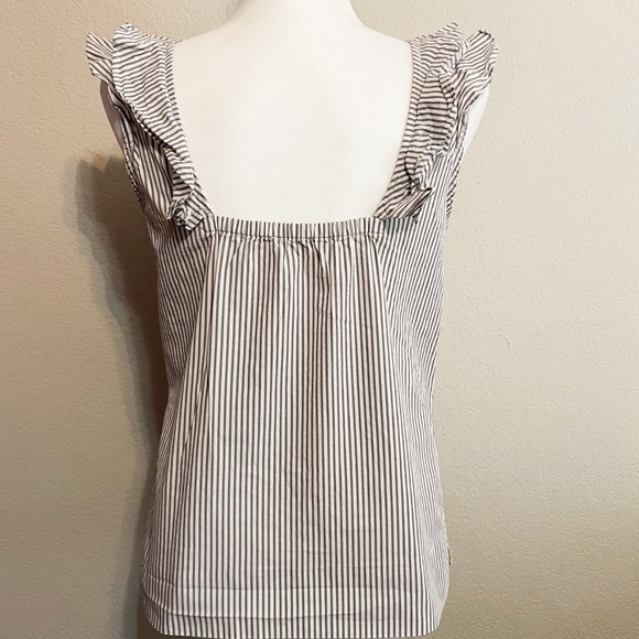 J Crew Striped Ruffle Neck Elastic Back Tank Top Seersucker Style Shirt Size 4 - Picture 2 of 7